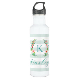 Paradise Floral und Streifen Monogramm Edelstahlflasche