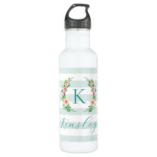 Paradise Floral und Streifen Monogramm Edelstahlflasche