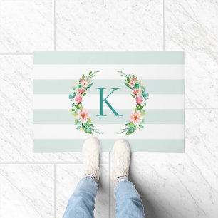 Paradise Floral und Streifen Monogramm Fußmatte