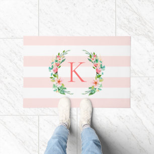 Paradise Floral und Streifen Monogramm Fußmatte