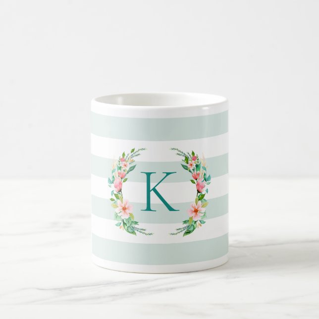 Paradise Floral und Streifen Monogramm Kaffeetasse (Mittel)