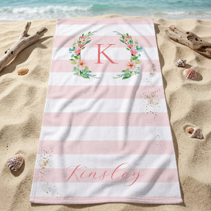 Paradise Floral und Streifen Monogramm Strandtuch