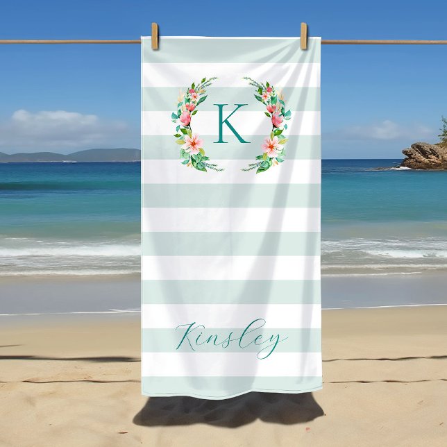 Paradise Floral und Streifen Monogramm Strandtuch (Von Creator hochgeladen)