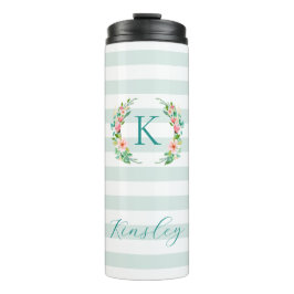 Paradise Floral und Streifen Monogramm Thermosbecher