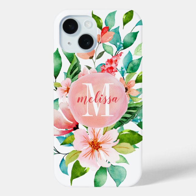 Paradise Floral Watercolor Monogram Case-Mate iPhone Hülle (Rückseite)