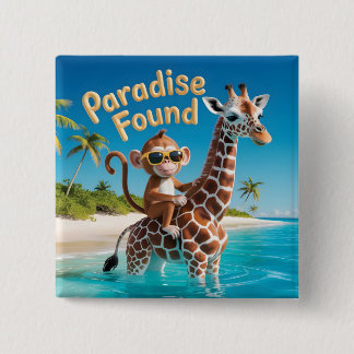 Paradise Found, Monkey Riding Giraffe in the Ocean Button