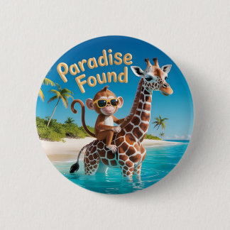 Paradise Found, Monkey Riding Giraffe in the Ocean Button