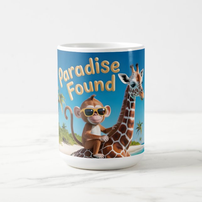 Paradise Found, Monkey Riding Giraffe in the Ocean Kaffeetasse (Mittel)