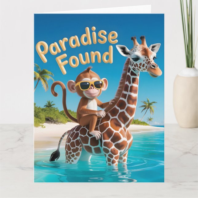 Paradise Found, Monkey Riding Giraffe in the Ocean Karte (Vorderseite)