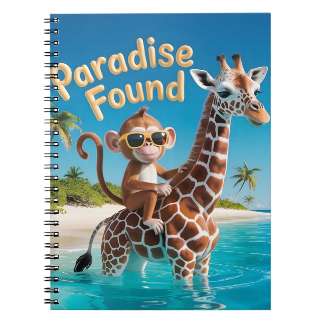 Paradise Found, Monkey Riding Giraffe in the Ocean Notizblock (Vorderseite)