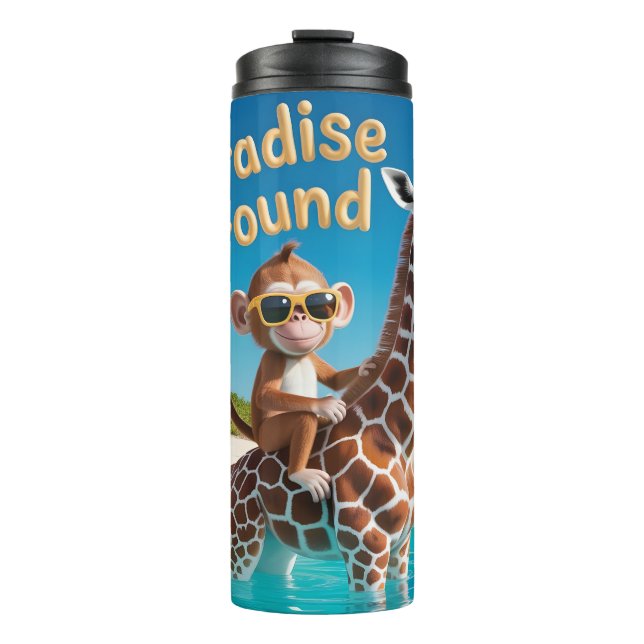 Paradise Found, Monkey Riding Giraffe in the Ocean Thermosbecher (Vorderseite)