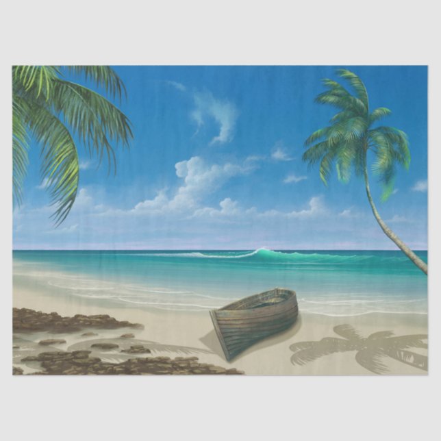 Paradise Island Boat Ocean Decoupage Seidenpapier (Vorderseite)