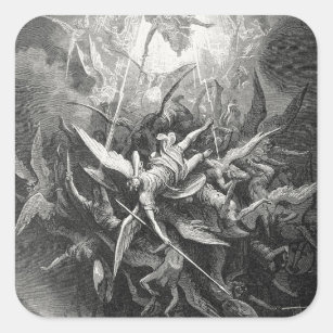 Paradise Lost Fall der Rebellen Engel Gustave Dore Quadratischer Aufkleber
