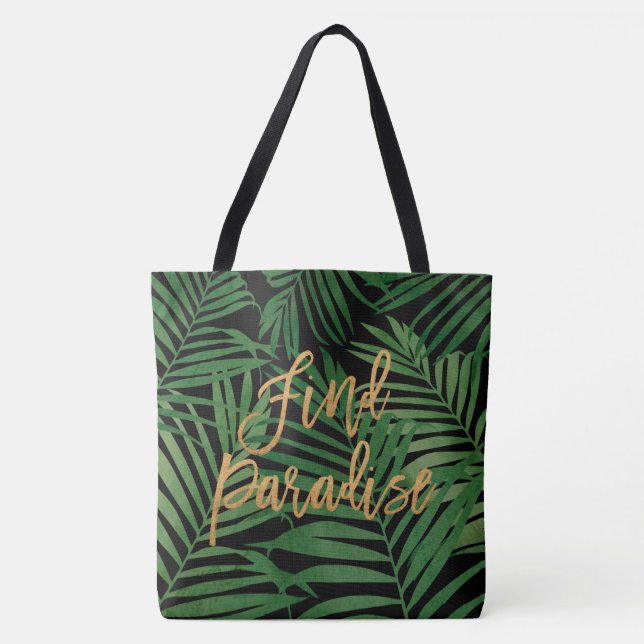 Paradise Palm Hawaiian Beach Bag - Schwarz und Gol (Vorderseite)