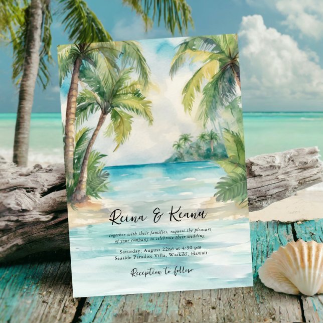 Paradise Palms Tropical Beach Hochzeit Einladung (Von Creator hochgeladen)
