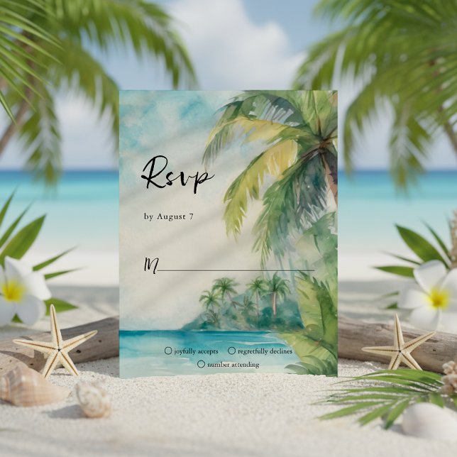 Paradise Palms Tropical Beach Hochzeit RSVP Karte (Von Creator hochgeladen)