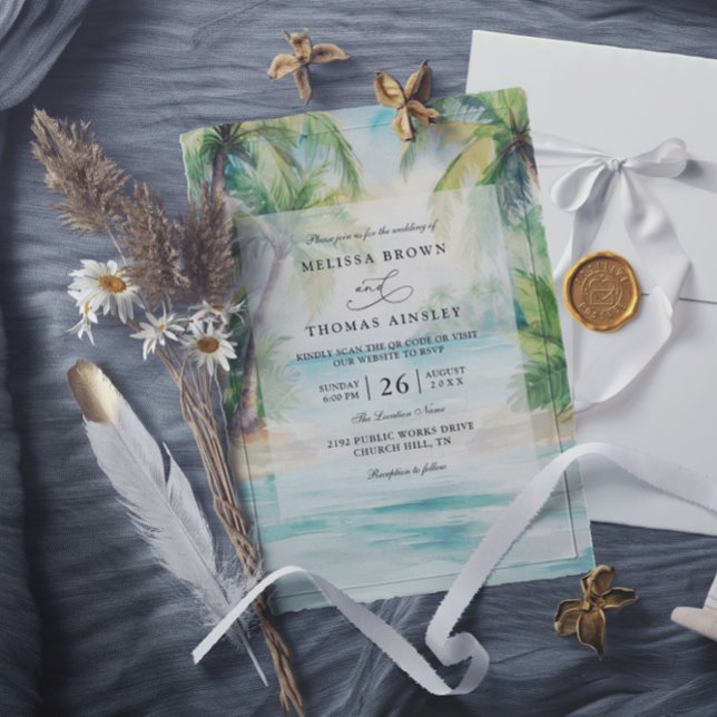 Paradise Palms Tropical Beach QR Code Wedding Einladung (Von Creator hochgeladen)