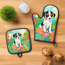 Paradise Puppy Design Ofenhandschuh & Topflappen-Set