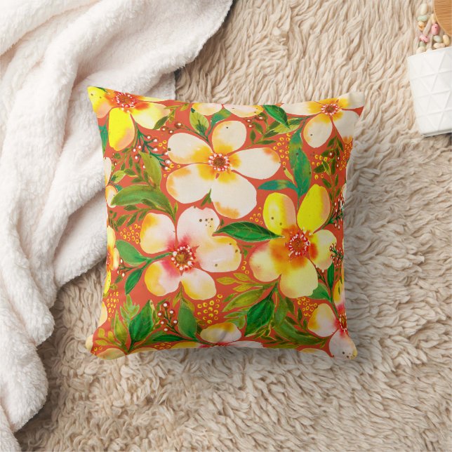 Paradiso Calido Mandarine Tropical Floral Artistic Kissen (Decke)