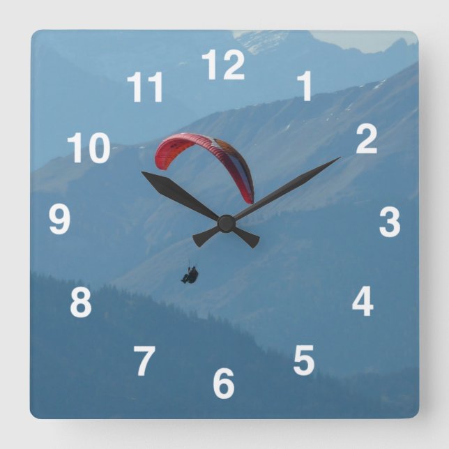 Paraglider Quadratische Wanduhr (Vorderseite)