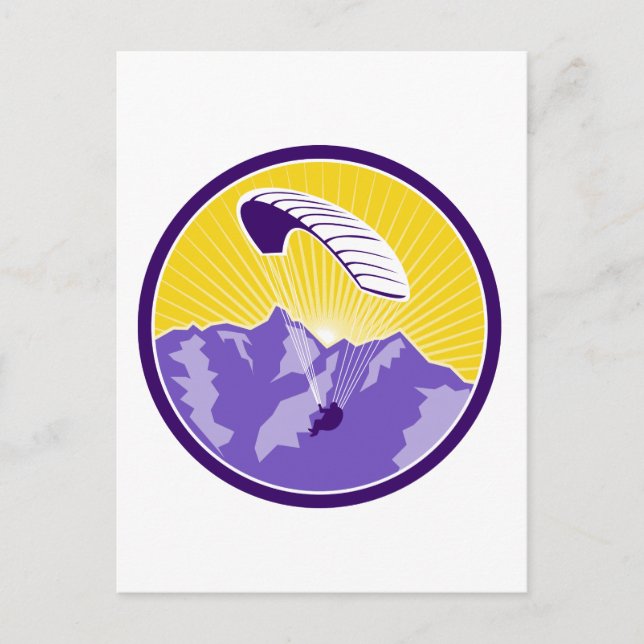 Paragliding Alpen Runde Retro Postkarte (Vorderseite)