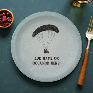 Paragliding Motif - Briefmarke-Look - jeder Text a Pappteller
