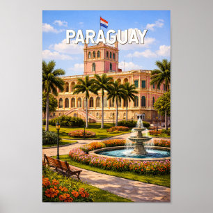 Paraguay Illustration Reise Kunst Vintage Poster