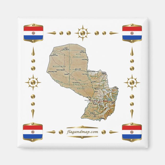 Paraguay Karte + Flaggen Magnet (Vorne)