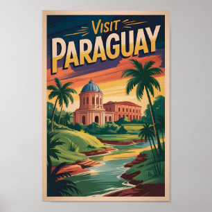 Paraguay Landschaft Illustration Reise Kunst Vinta Poster