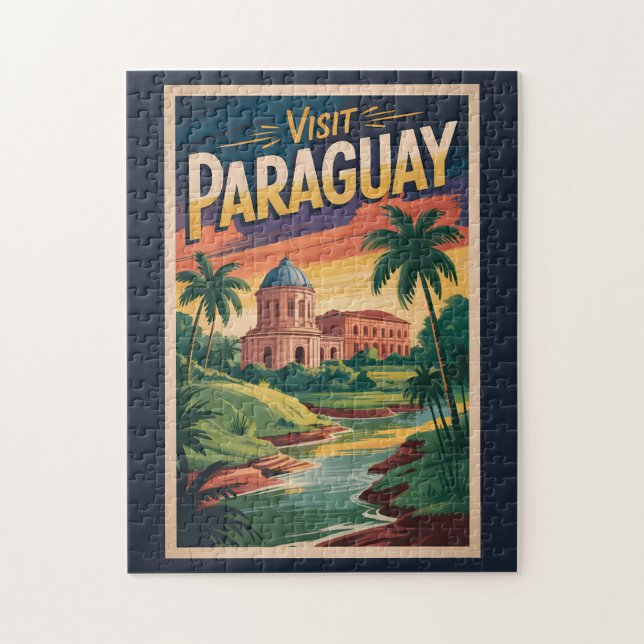 Paraguay Landschaft Illustration Reise Kunst Vinta Puzzle (Vertikal)