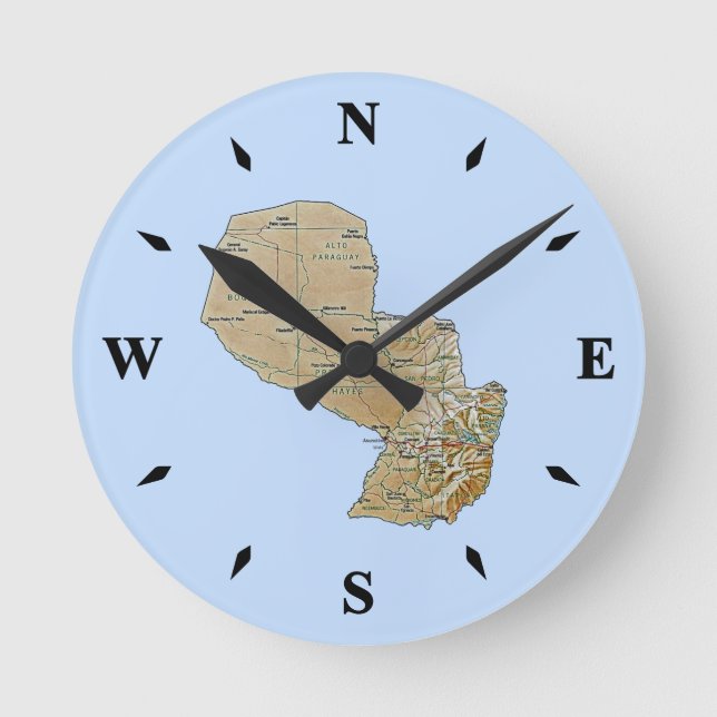 Paraguay Map Clock Runde Wanduhr (Vorderseite)