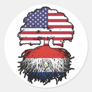 Paraguay Paraguayan American USA Tree Roots Flag Runder Aufkleber