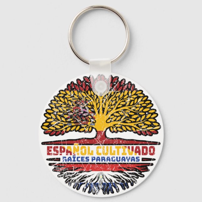 Paraguay Paraguayan Spanisch Tree Roots Flag Schlüsselanhänger (Vorderseite)