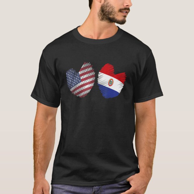 Paraguay USA Heart American Flag Paraguayan Flag L T-Shirt (Vorderseite)