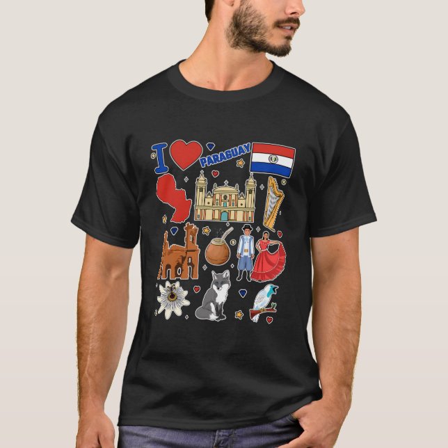 Paraguayische handgezeichnete Symbole Paraguay Kar T-Shirt (Vorderseite)