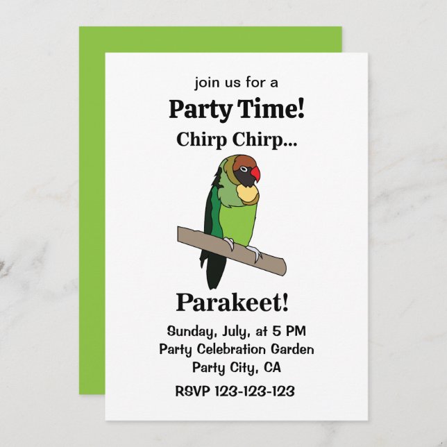 Parakeet Bird Funny Party Einladung (Vorne/Hinten)