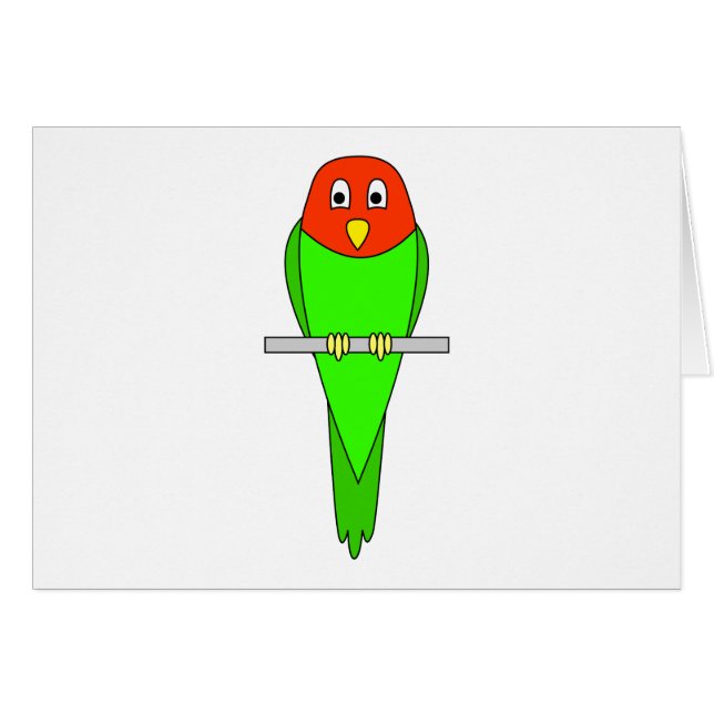 Parakeet-Cartoon. Vogel auf einer Stange (Vorderseite (Horizontal))