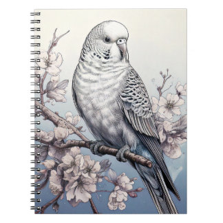 Parakeet in weichem blauem Notebook Notizblock