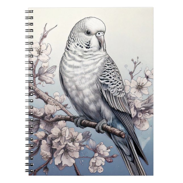 Parakeet in weichem blauem Notebook Notizblock (Vorderseite)