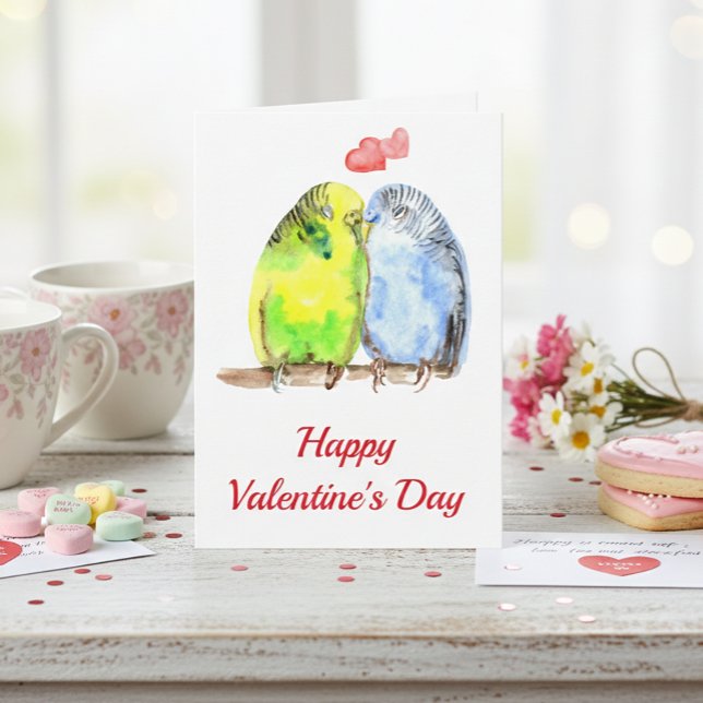 Parakeet Love Birds Watercolor Karte (Von Creator hochgeladen)