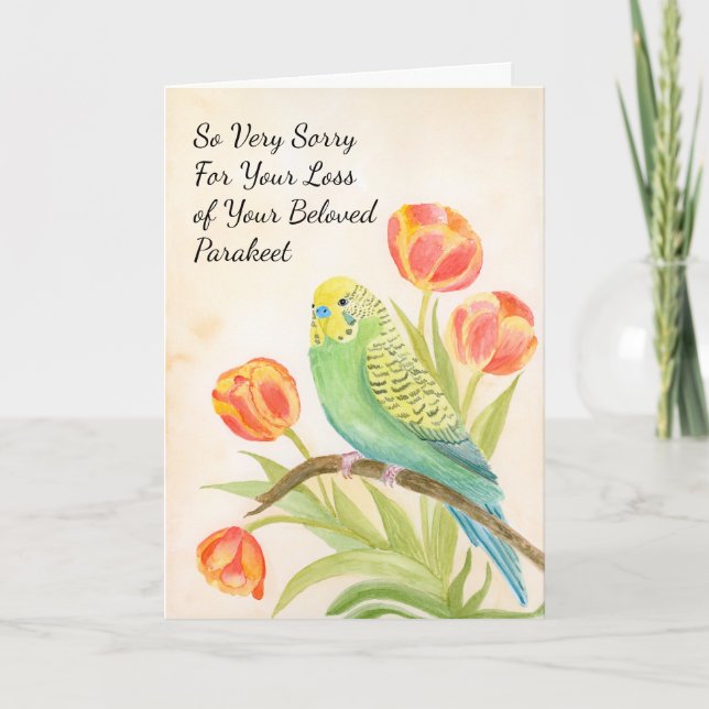 Parakeet Sympathy with Tulips Pet Loss Karte (Vorderseite)