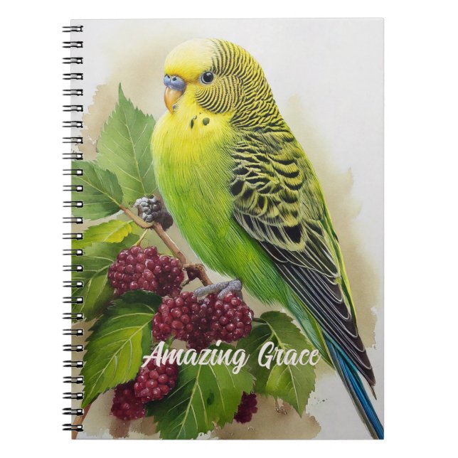 Parakeet- und Mulberries-Notebook Notizblock (Vorderseite)