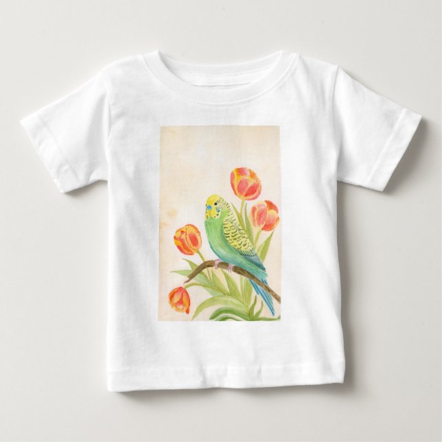 Parakeet with Tulips Exotic Pets Baby T-shirt (Vorderseite)