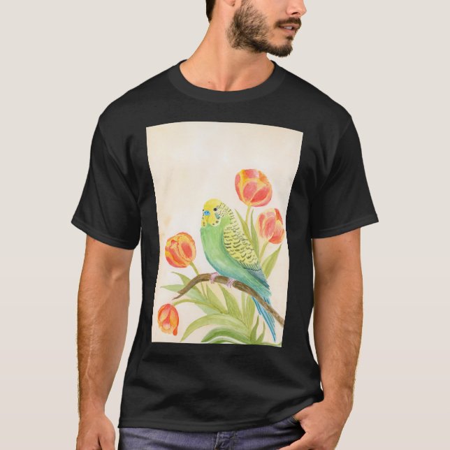 Parakeet with Tulips Exotic Pets T-Shirt (Vorderseite)