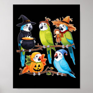 Parakeets in Kostümen Herbstsaison Halloween Spaß Poster