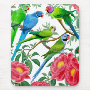 Parakeets und Pfingstrosen Mousepad