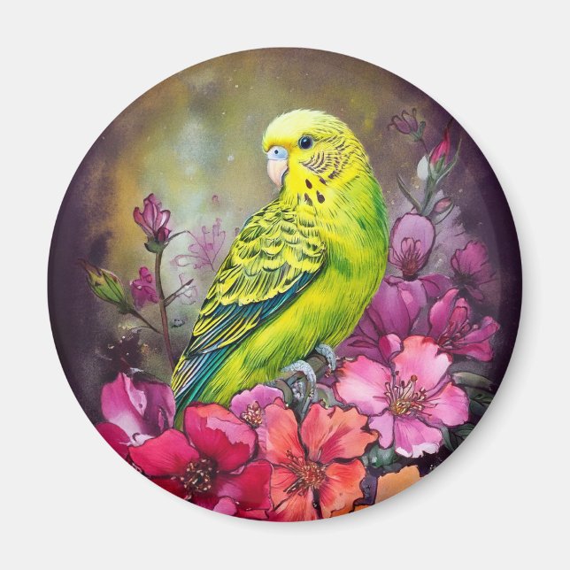 Paraket und Blume Magnet (Vorne)