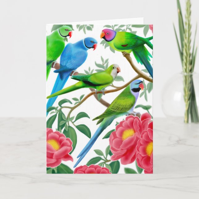 Parakets und Peonies Card Karte (Vorderseite)