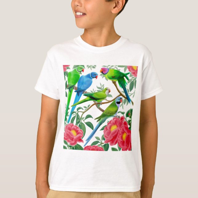 Parakets und Peonies T-Shirt (Vorderseite)