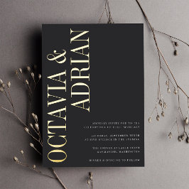 parallel | Moderne Schwarz-Gold-Typografie Folieneinladung